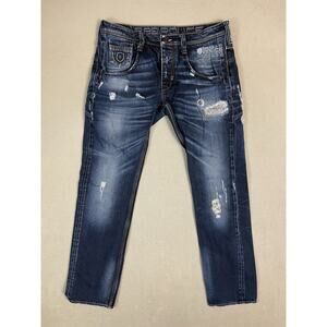 883 Police Jeans Mens 32 Blue Black Motello Distressed Straight Leg Slim Fit